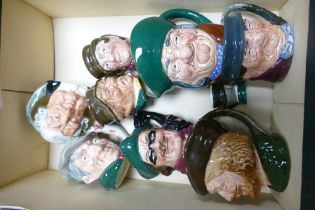 A collection of small Royal Doulton Character jugs to include Tony Philpots, Robin Hood, Tony