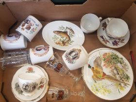 A mixed collection of items to include Queen Anne trio, commemorative items include mugs, glasses,