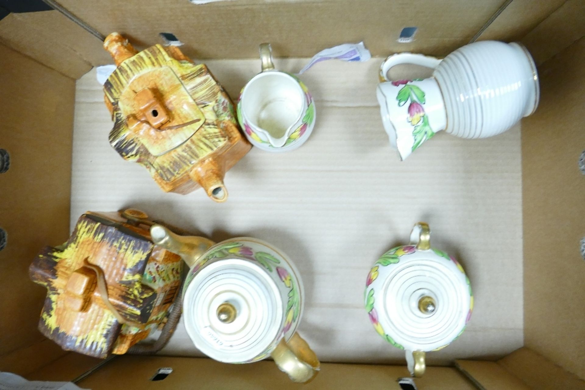 A mixed collection of items to include decorative ironstone tea service & cottage ware type