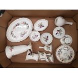 Wedgwood Hathaway Rose pattern items to include vases, dressing table items, candleholder, bells,