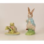 Beswick Beatrix potter figures to include Mr Jeremy Fisher and Peter Rabbit 100 years . Both