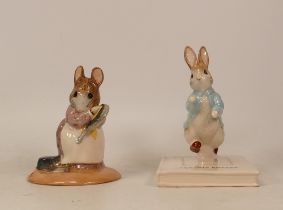 Beswick Beatrix potter figures to include Peter on his book P4217 and Hunca Munca . Boxed