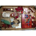 A good collection of dolls house furniture and accessories, library/study theme (1 tray).