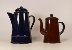 Two Enamel Teapots, one made in Poland. Height: 24cm (2)
