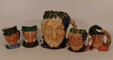 Royal Doulton small chatacter jugs Bacchus together with tiny jugs Bacchus, Mr. Micawber, Gone