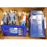 A Collection of Doctor Who Toys to include Tardis, Character Figures and a small Clock.