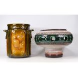 West German rumtopf jar (lid missing) together with a studio pottery unmarked vase (2)