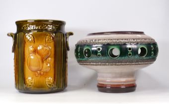 West German rumtopf jar (lid missing) together with a studio pottery unmarked vase (2)