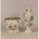Boxed Wedgwood Wild Strawberry Pattern Vase & Flower Bowl, tallest 20cm(2)