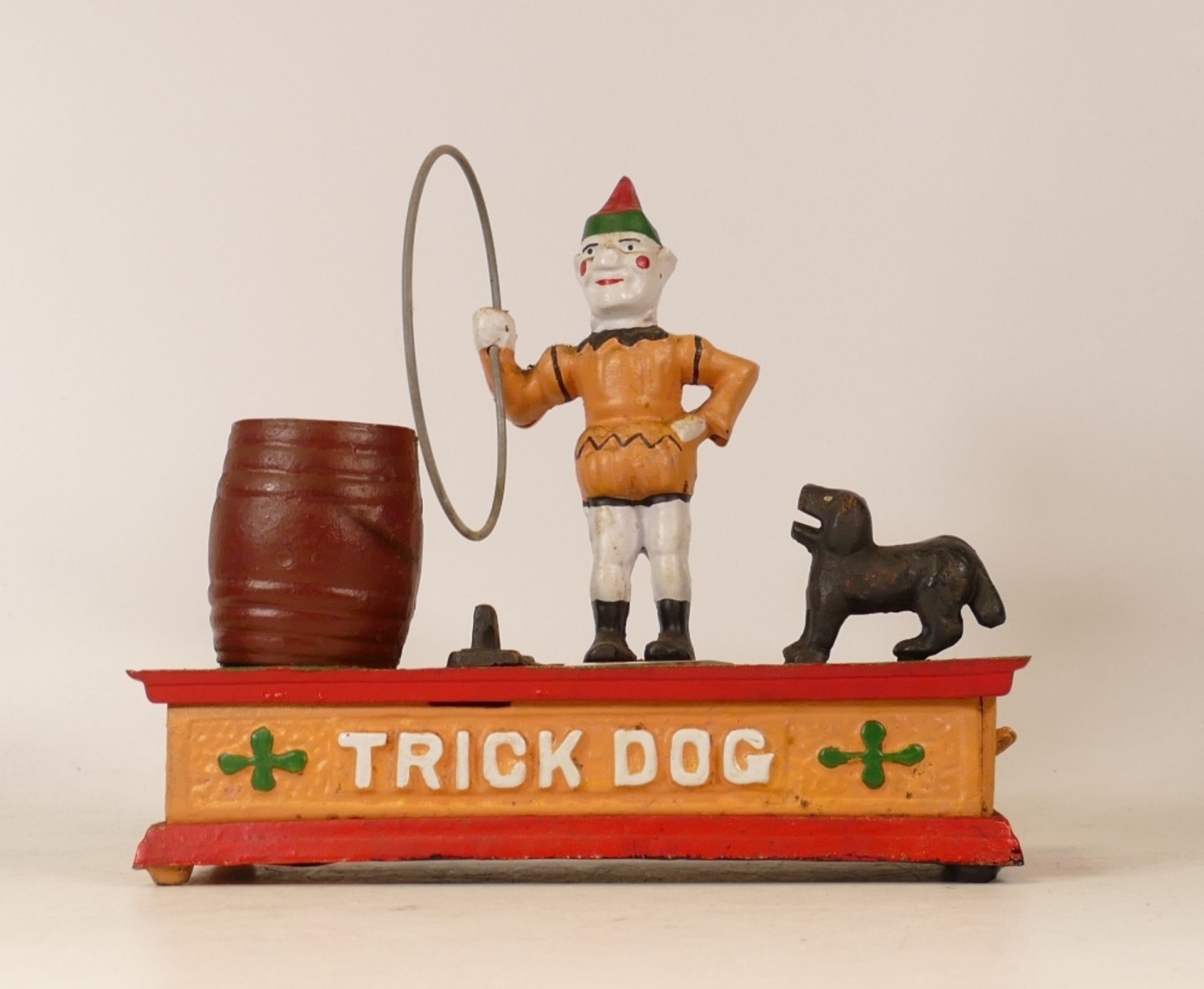 Early 20th century style cast iron money box of trick dog