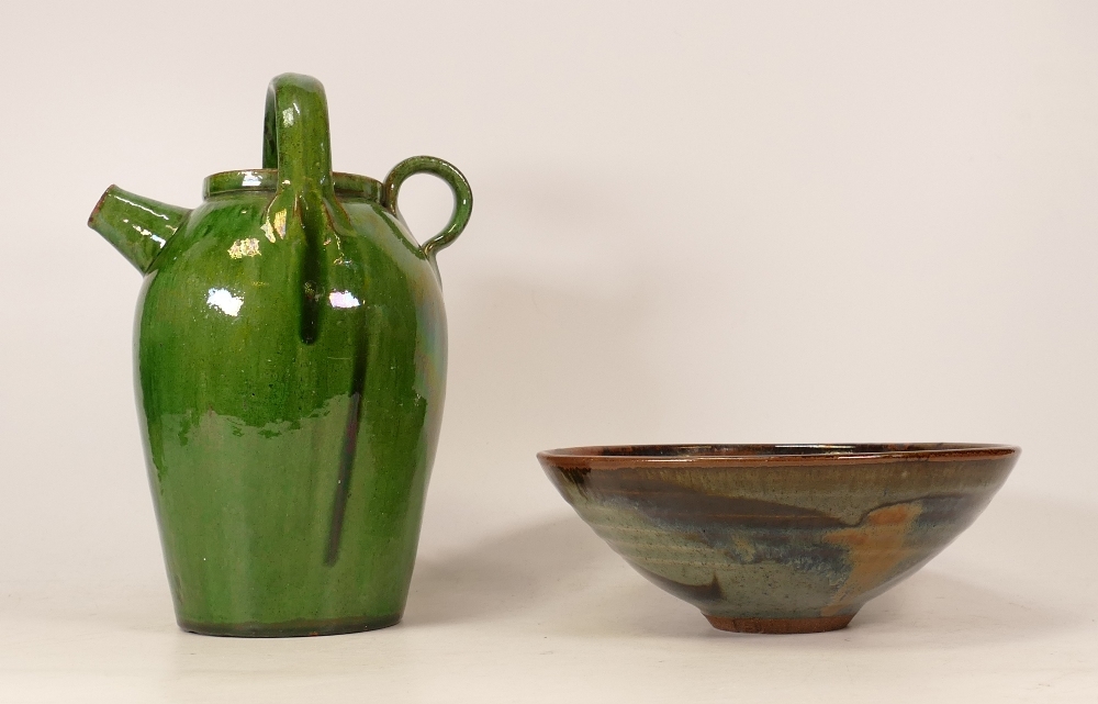 A Studio Pottery Bowl possibly by Michael Casson together with Green Earthenware Jug