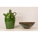 A Studio Pottery Bowl possibly by Michael Casson together with Green Earthenware Jug