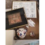 A mixed collection of items to include a boxed Mason's Pot Pourri jar, framed map of Derbyshire,