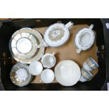 Victorian Teaset in Peach and Blue to include teapot, milk jug, sugar bowl, teapot etc. (1 Tray)