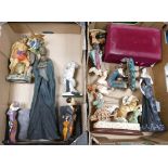 A large collection of Resin & similar decorative ornaments & book ends(2 trays)