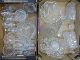 A collection of glass and crystal items to include Tutbury, Georgian Crystal Ltd etc (2 trays).