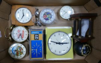A Collection of 8 Mantle and Alarm Clocks to include Ingersoll, Diamond Shanghai China, Unghams etc.