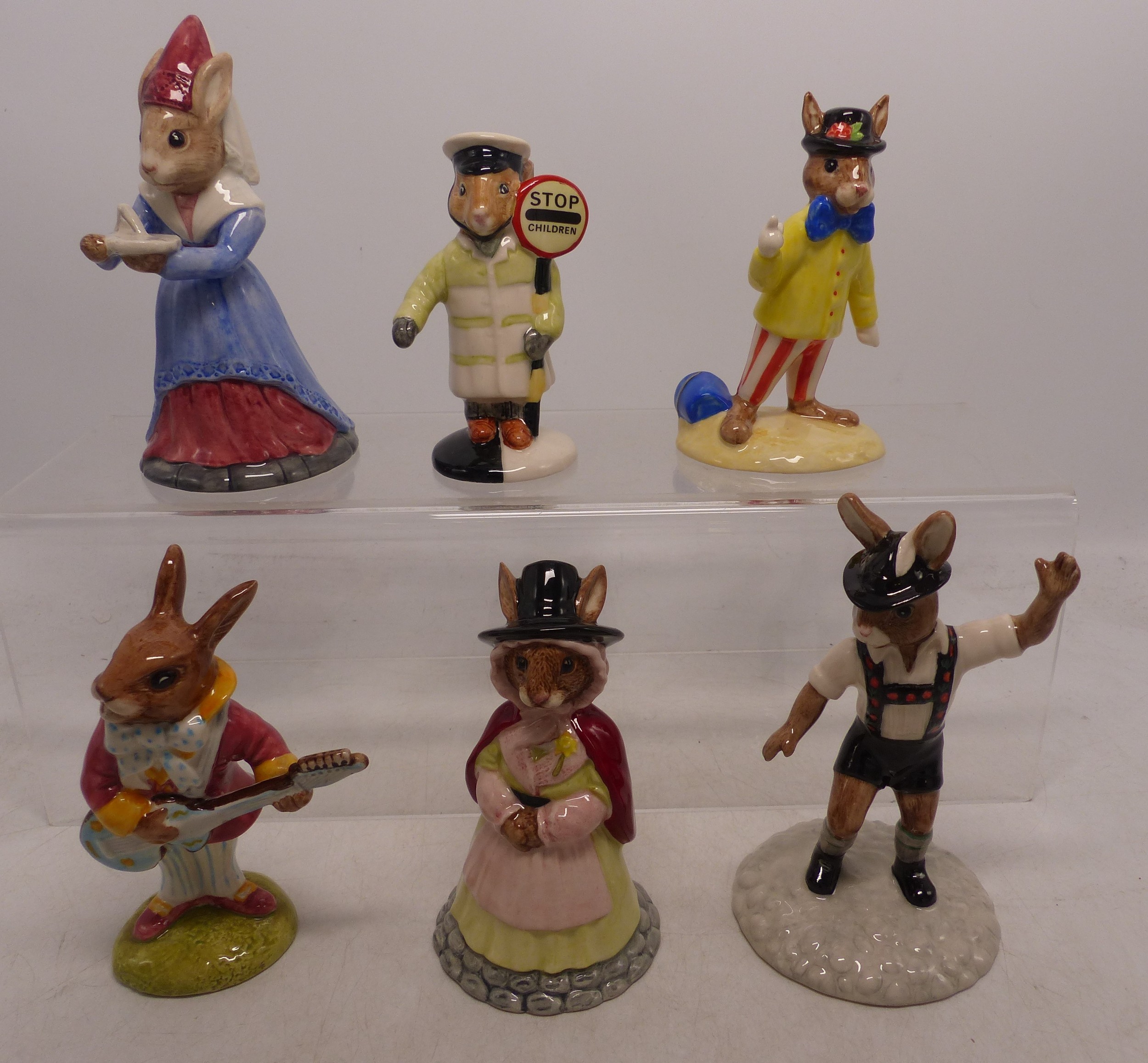 A collection of 6 Royal Doulton Bunnykins figures to include Lollipop DB65, Sundial DB213,