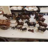 A Large collection of Melba style shire horses together with two carts (1 a/f)