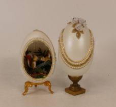 Two Boxed Limited Edition Parkside Studios Goose Eggs decorated with Austrian Crystals & Gold Braid,