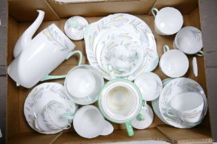 Shelley Caprice tea ware to include 6 cups, 6 saucers, 6 side plates, cake plate, tea pot, milk jug,