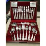 Mahogany cased Viners 'King's Royale' pattern 44-piece cutlery set.