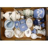 A Good Collection of Wedgwood Items to include Queensware Cup and Saucer, Blue Jasperware Salts,