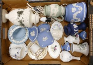 A Good Collection of Wedgwood Items to include Queensware Cup and Saucer, Blue Jasperware Salts,