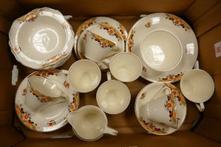 Pareek Weymouth tea and dinnerware to include cups, saucers, bowls, sugar dish, milk jug, cake