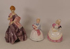 Royal Doulton lady figures Cookie HN2218 and The Rag Doll HN2142 together with Royal Worcester