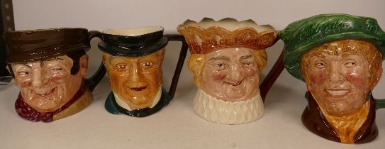 Royal Doulton character jugs Sam Weller, 'Arriet, Old King Cole and Falcom Ware chararcter jug