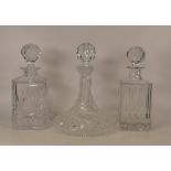 Three Crystal Glass Decanters to include one Royal Doulton example and one Ships Decanter. (3)
