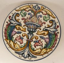 Continental Majolica Type Wall Charger, signed M Antonio, diameter 37cm