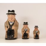 Three Royal Doulton Winston Chuchill Toby jugs (largest and smallest are seconds) (3)