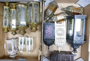 A Collection of Modern Turkish Style Hanging Lanterns to include some etched and coloured glass
