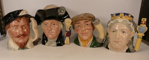 Royal Doulton large character jugs to include George WAshington D6669, Sir Francis Drake D6805,