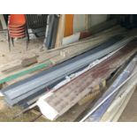 3 bays of metalwork fencing, PVC boards, tyres, various lengths of wood, etc