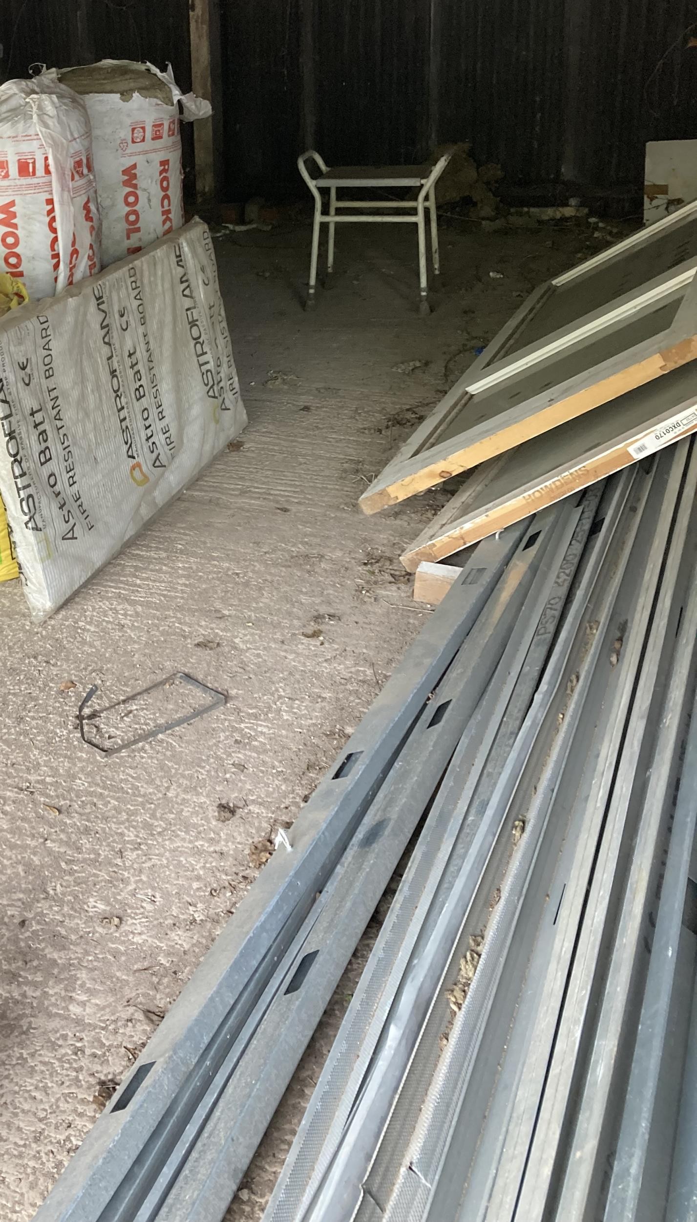 2 bays of metal studding, misc PVC items & reclaimed timber