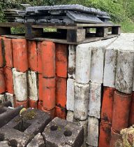 Large collection of orange/white work protection barriers together with small qty of drainage grids