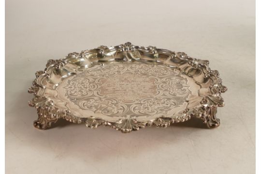 Silver presentation Salver, hallmarked for London 1852, makers Edward & John Barnard, d.21cm, 351g. - Image 1 of 3