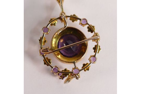 9ct Victorian gold Amethyst & half seed pearl set pendant and gold plated chain. Chain length - Image 2 of 2