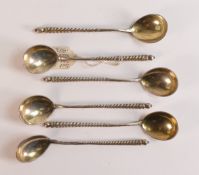 Set of 6 Russian silver spoons c1872, gross weight 142g, length 13.5cm.