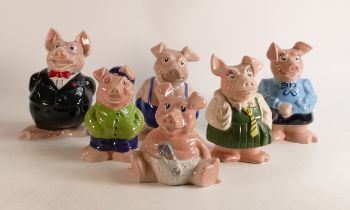 A set of six Wade Natwest pigs to include Woody, Annabel, Maxwell, Lady Hilary, Sir Nathaniel and