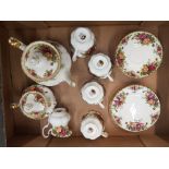 Royal Albert Old Country Roses pattern tea ware to include a medium teapot, lidded sugar bowl, small