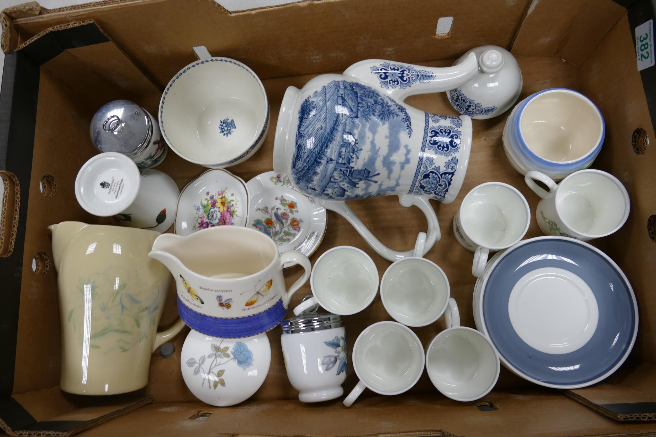 A mixed collection of items to include Wedgwood Susie Cooper Glen Mist coffee cups and saucer,