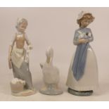 Three Nao figures to include Goose, girl holding puppy and girl doing the washing (3)