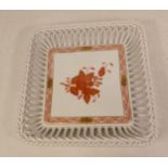 Herend lattice dish with rust Chinese bouquet design