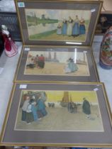 Henri Cassiers (1848 - 1944), three coloured lithographs, Dutch scenes, frame size 32cm x 53cm (3)