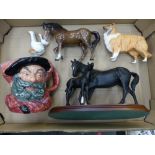 Beswick Black beauty and foal on plinth, stocky jogging mare (nip to ears), matt rough collie,