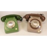 Two vintage 1970's telephones in two tone green/ brown and green (2)